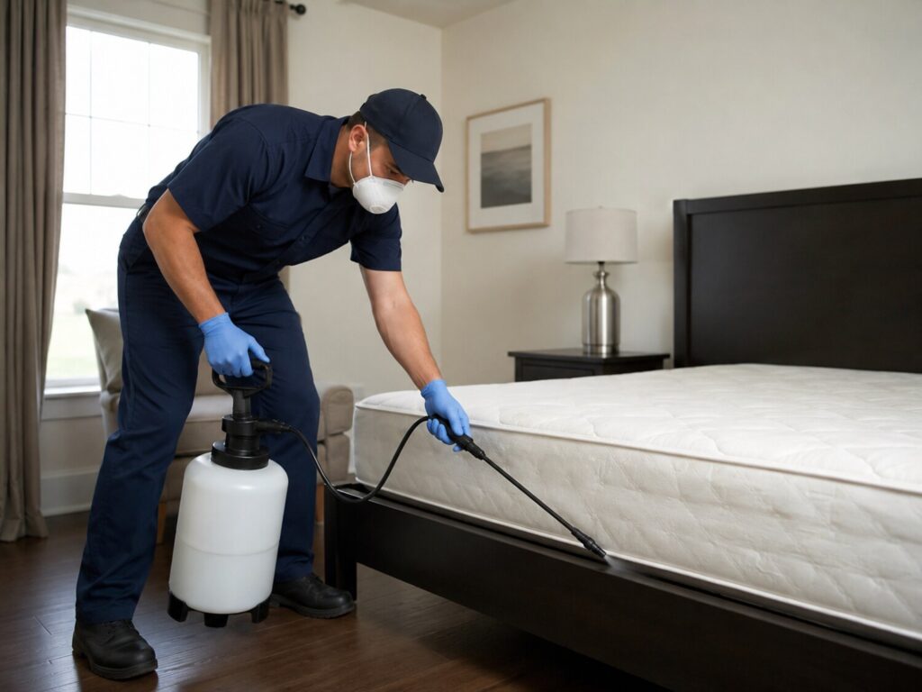 Bed Bug Technician Treating Mattress