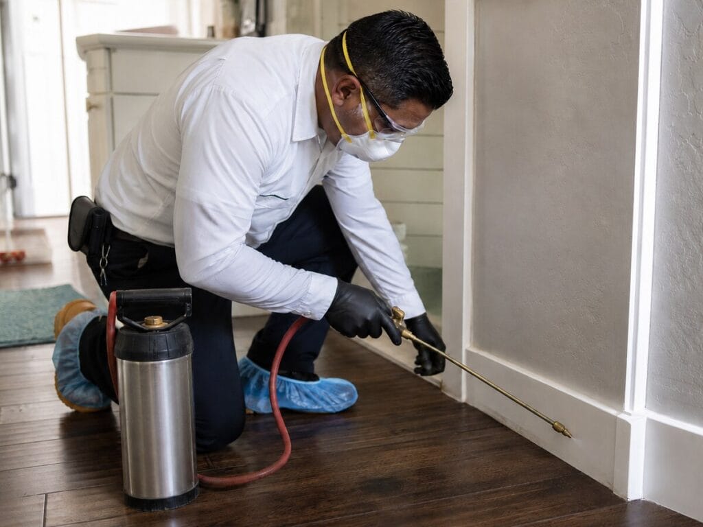 local technician treating termites indoors